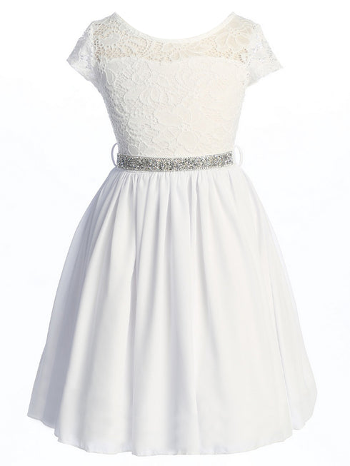 Lace and Chiffon Junior Bridesmaid Party Dress with Stone Belt, Sizes 8-14 - SophiasStyle.com